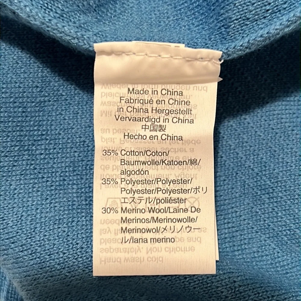 NWT J.Crew Blue Chevron Ruffle neck pullover XS azure. Cotton wool